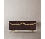 Luxury Walnut Burl Sideboard Buffet Cabinet with Hand-Carved Floral Doors & Storage