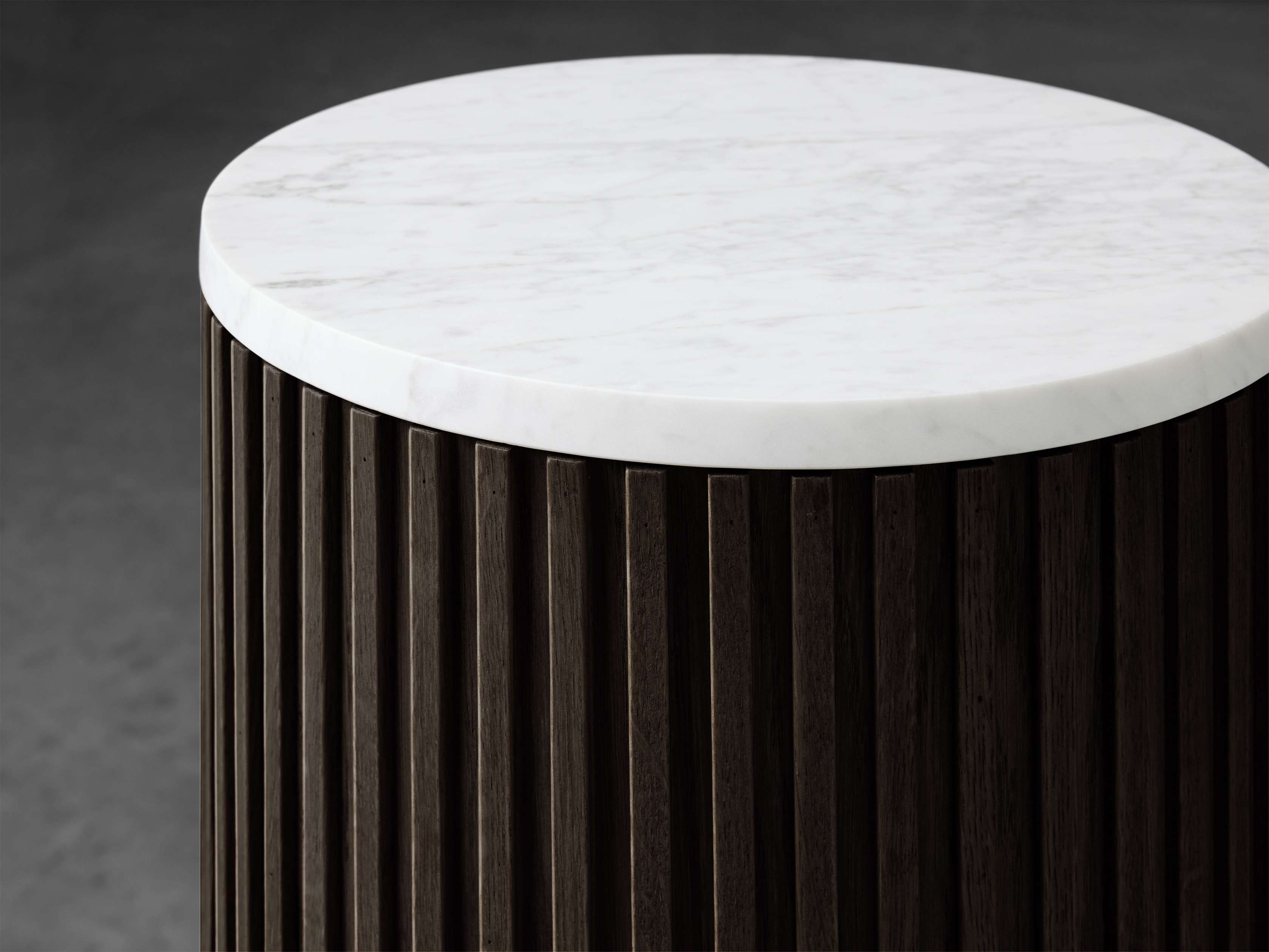 Finnley Stone Marble Top Pedestal End Table Wood Sofa Side Table Entryway Display Stand