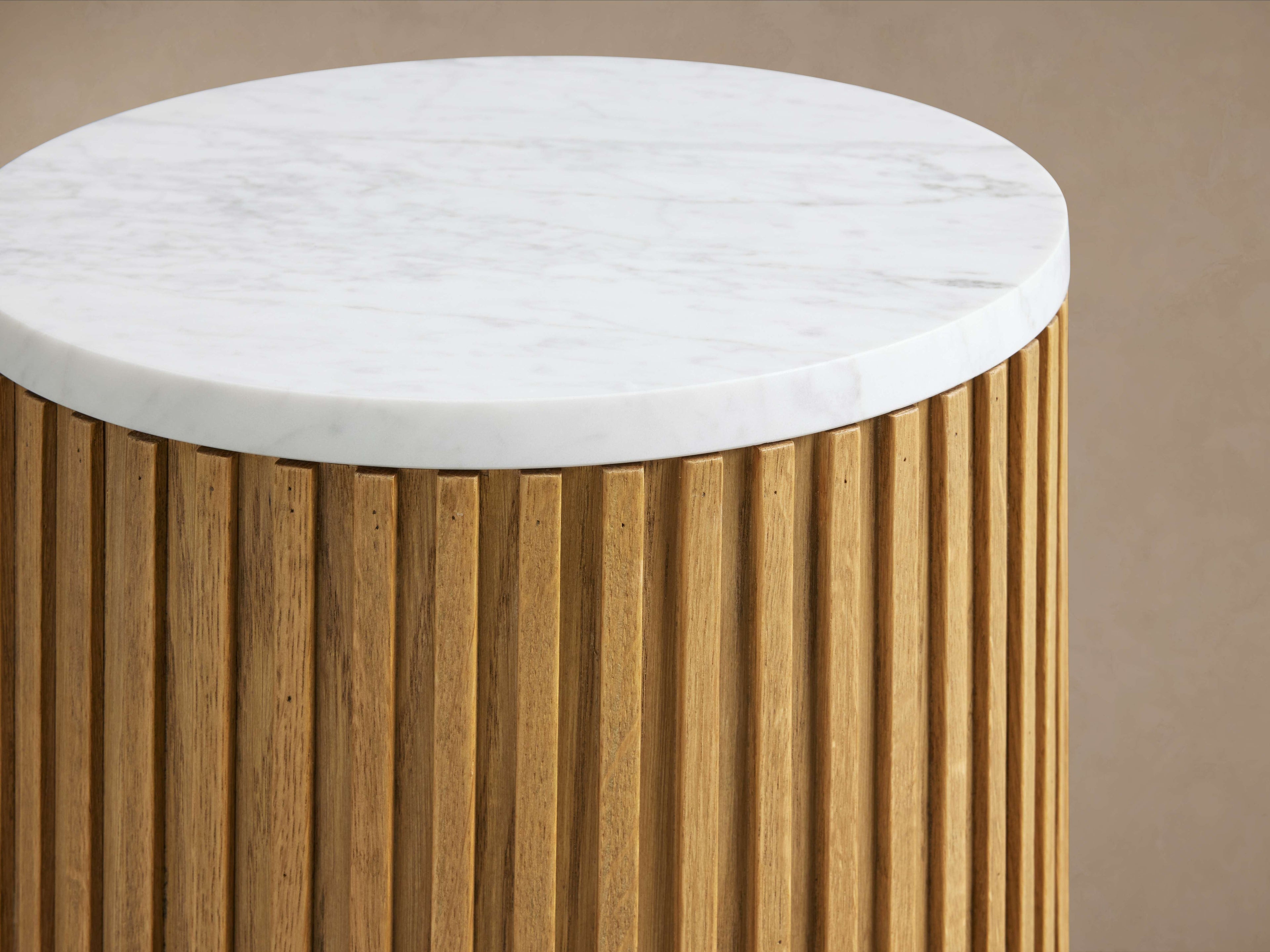 Finnley Stone Marble Top Pedestal End Table Wood Sofa Side Table Entryway Display Stand