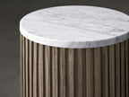 Finnley Stone Marble Top Pedestal End Table Wood Sofa Side Table Entryway Display Stand