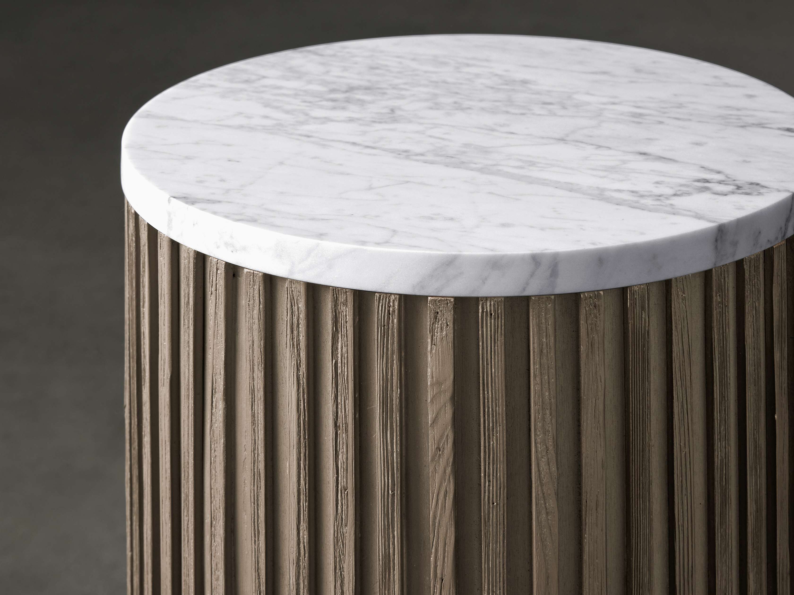 Finnley Stone Marble Top Pedestal End Table Wood Sofa Side Table Entryway Display Stand