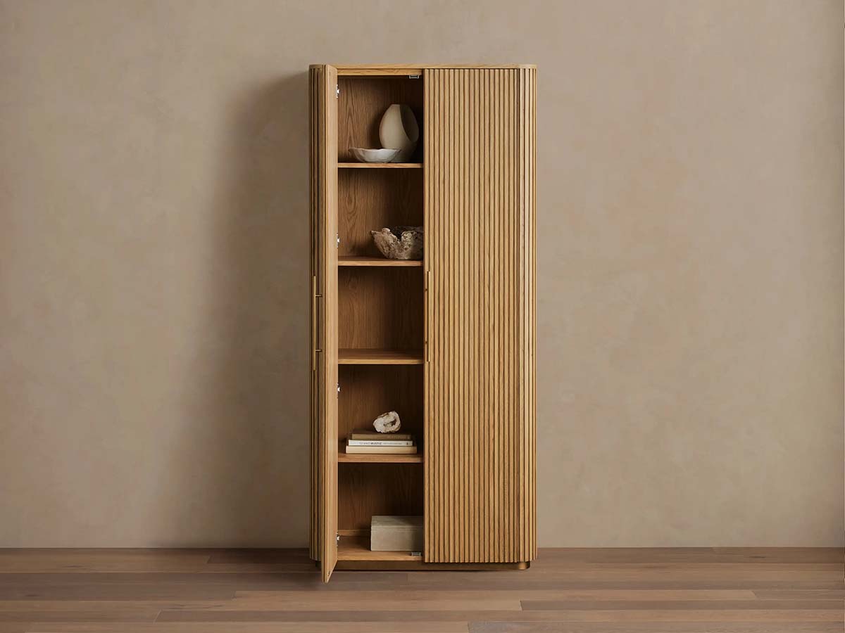 Finnley Wood Tall Cabinet Living Room Storage Cabinet with Doors Minimalist Modern Style