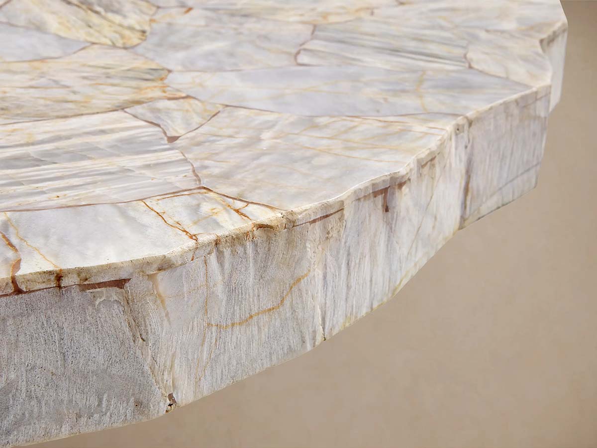 Petra Round Dining Table with Petrified Wood/Natural Stone and Iron Base