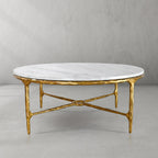 Thaddeus Metal Marble Round Coffee Table Hand-Forged Style O & X Living Sofa Center Tea Table