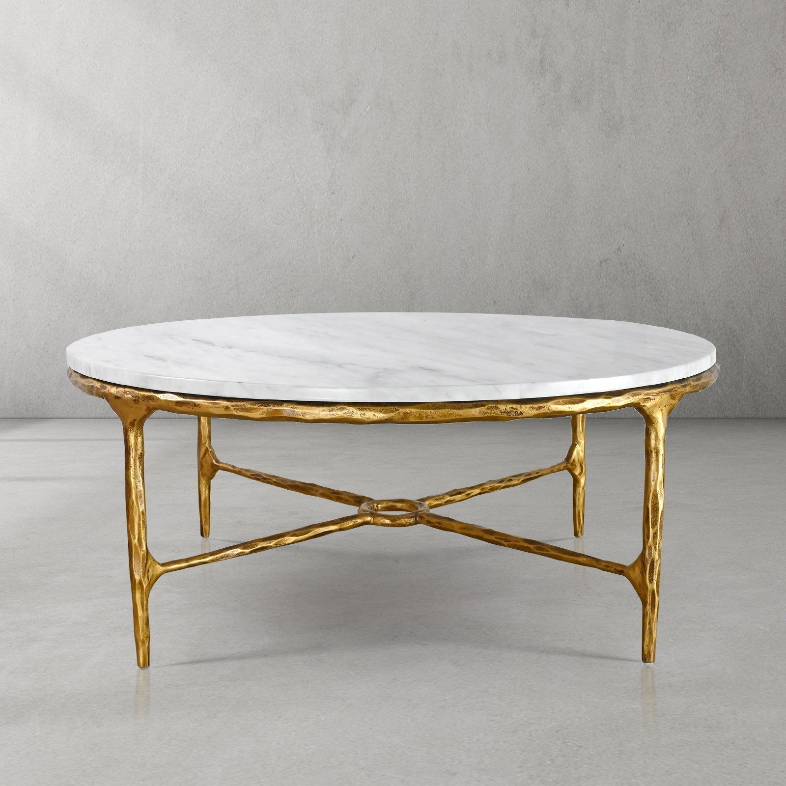 Thaddeus Metal Marble Round Coffee Table Hand-Forged Style O & X Living Sofa Center Tea Table