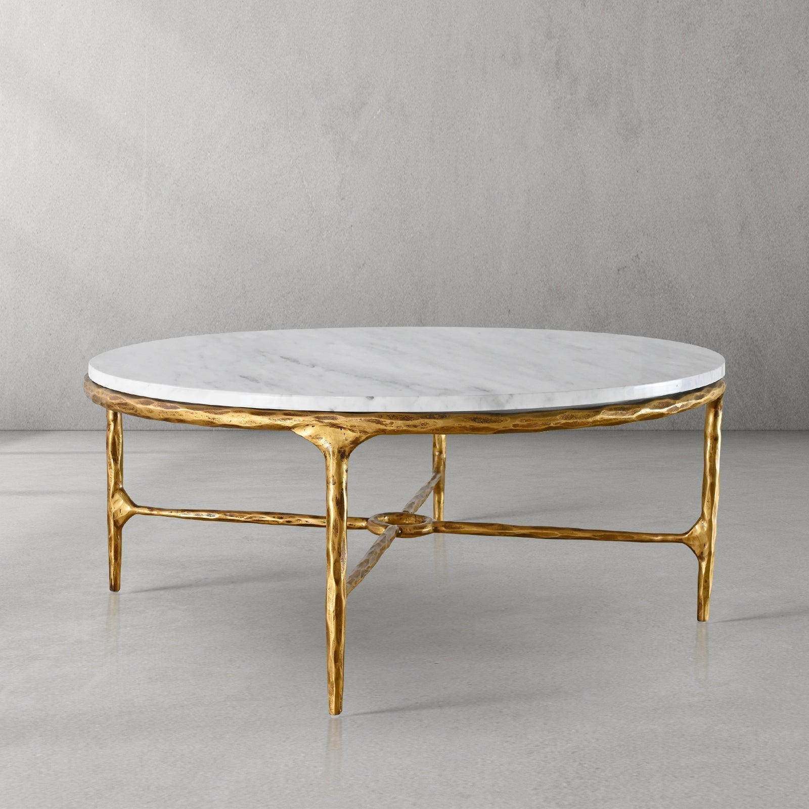 Thaddeus Metal Marble Round Coffee Table Hand-Forged Style O & X Living Sofa Center Tea Table