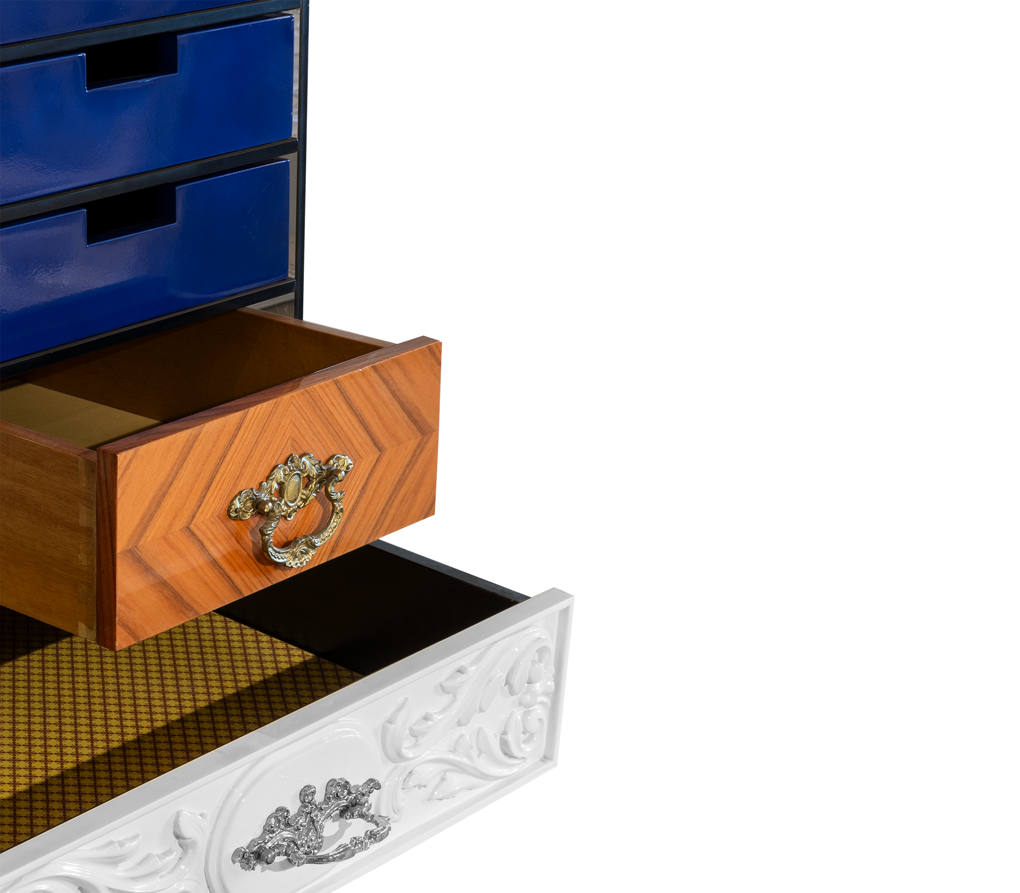 Luxury Patchwork Wood Sideboard Buffet Cabinet with Hidden Storage
