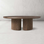 Astor Round Coffee Table Marble Top Oak Wood Base Sofa Center Tea Table