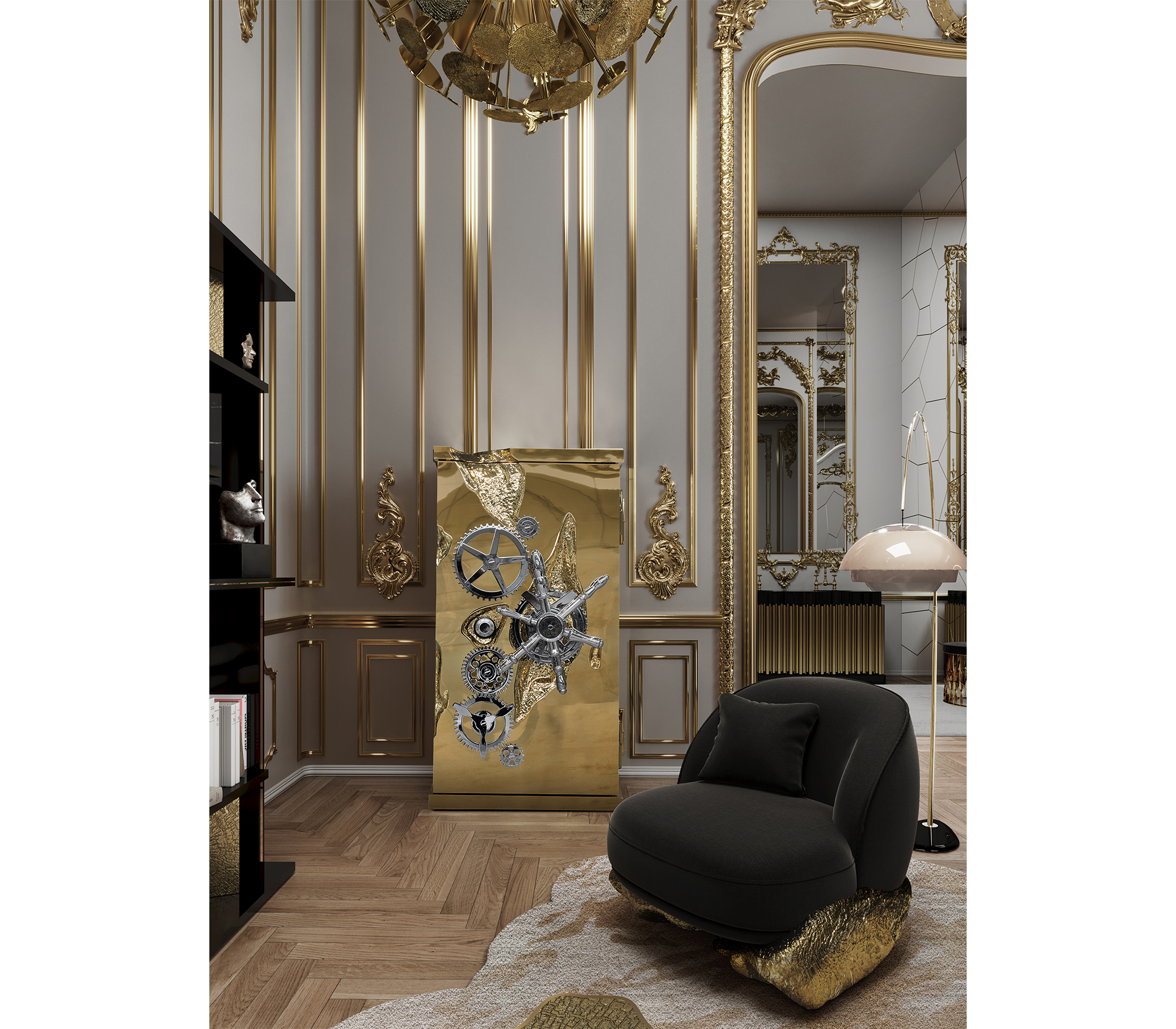 Luxury Collectible Vault Safe with Gold-Plated Finish & Secret Dial Lock System