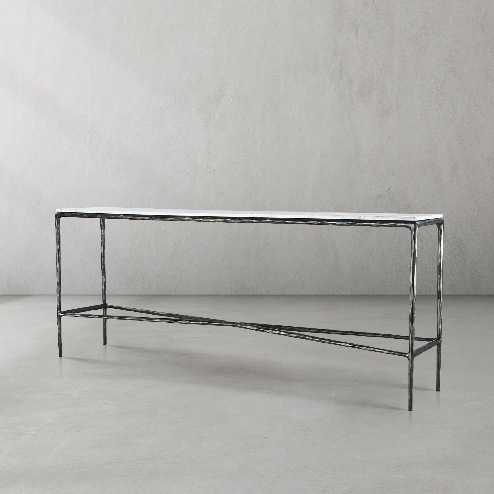 Thaddeus Metal Rectangle Marble Console Table Hand-Forged Entryways Entrance Table