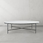 Thaddeus Metal Marble Round Coffee Table Hand-Forged Style O & X Living Sofa Center Tea Table