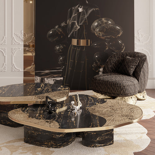 Luxury Sculptural Armchair with Polished Hammered Brass Base & Organic Curved Design