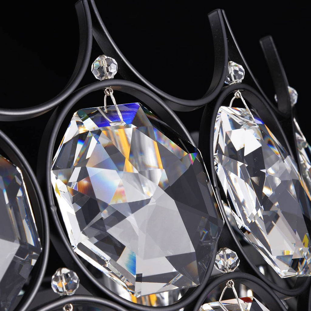 Luxury 24x24x8.3 inch Black Metal Crystal Chandelier with 39.4 inch Hanging Chain – Elegant Decorative Lighting Fixture