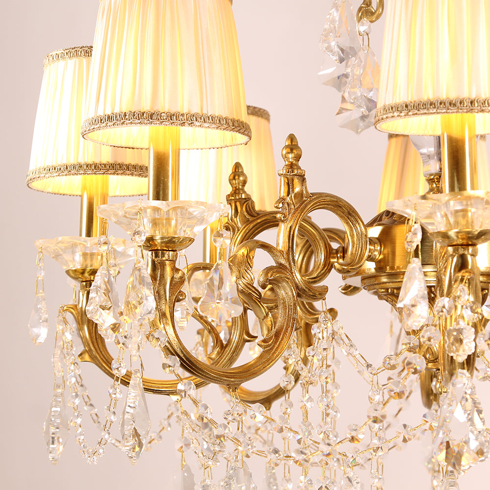 37X31 Inch 12 Lights Candle Style Antique Brass and Crystal Chandelier