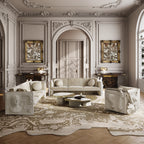 Luxury Versailles Inspired Sofa with Sculpted Resin Wood Frame, Velvet Pillows & Acrylic Legs