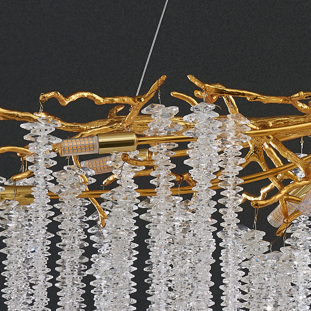 48-72 Inch Modern Linear Crystal Chandelier for Dining Room Gold Tree Branch Chandelier