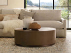 Malone Round Plinth Coffee Table with Leather Textured Tabletop & Steel Base Cocktail Table Living Room Center Tea Table Modern Style