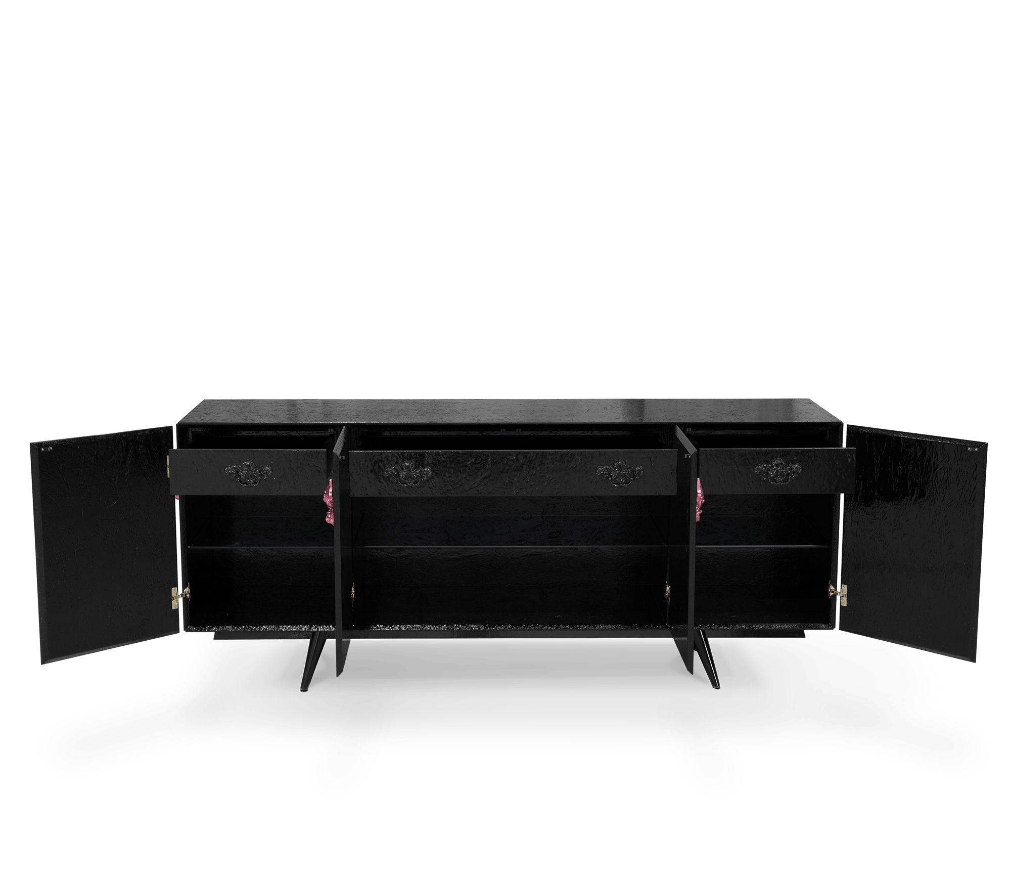Luxury Black Sideboard Buffet Cabinet with Floral Carved Details & Storage