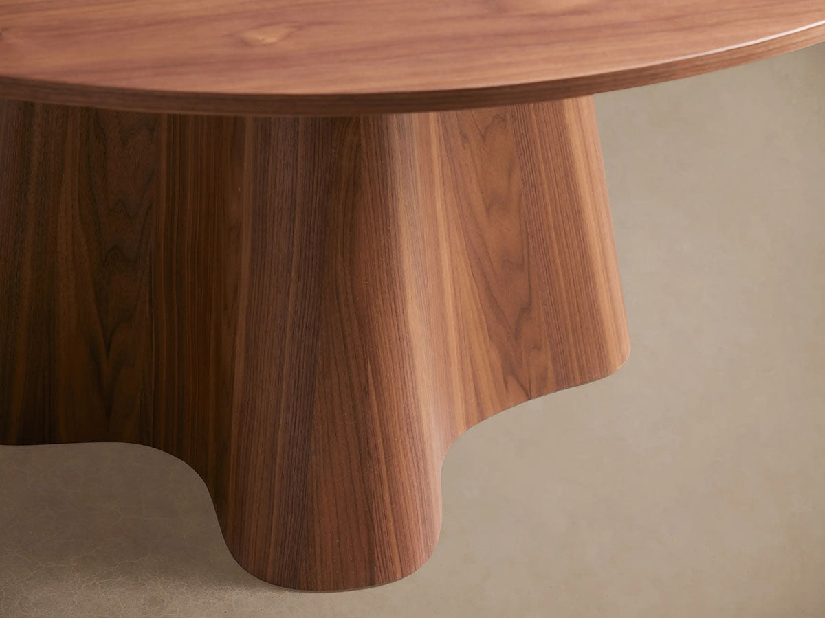 Cortina Wood Round Dining Table Sculptural Wave Base in American Walnut with Romania Style