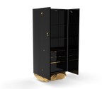 Luxury Marble Curio Cabinet with Brass Base, Glass Display Shelves & Hidden Storage