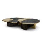 Luxury Calacatta Marble Coffee Table with Black Sculptural Base & Modern Design