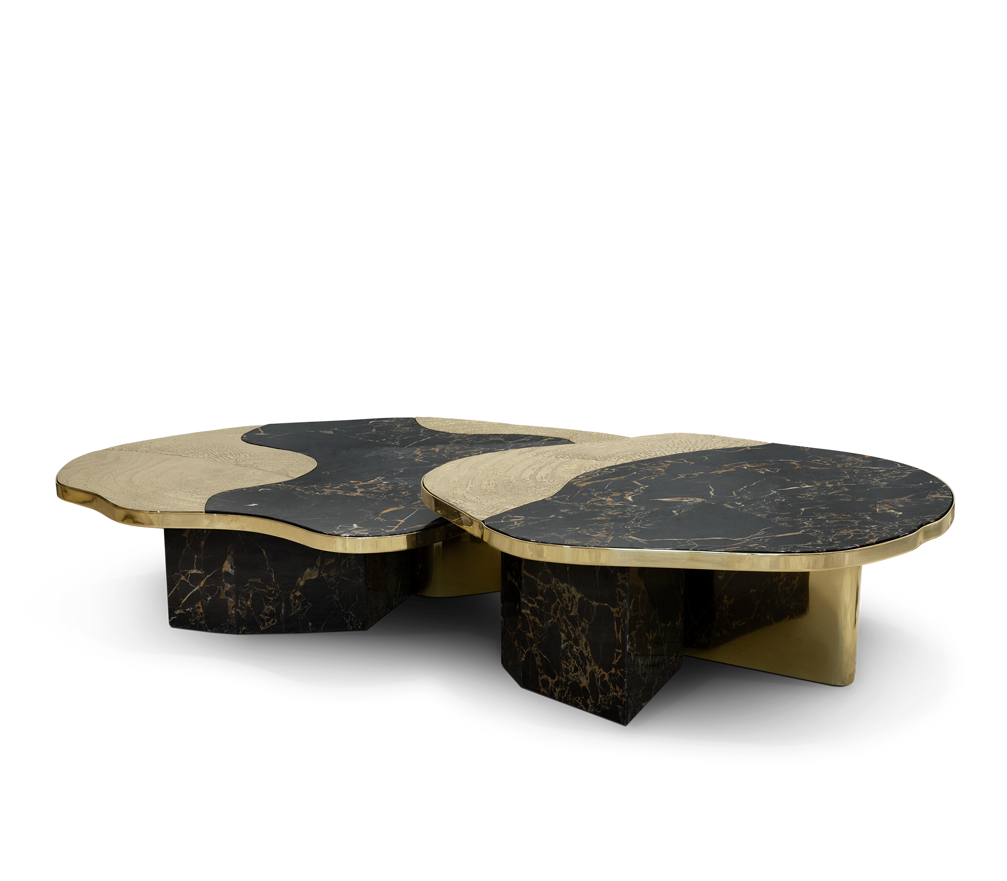 Luxury Calacatta Marble Coffee Table with Black Sculptural Base & Modern Design