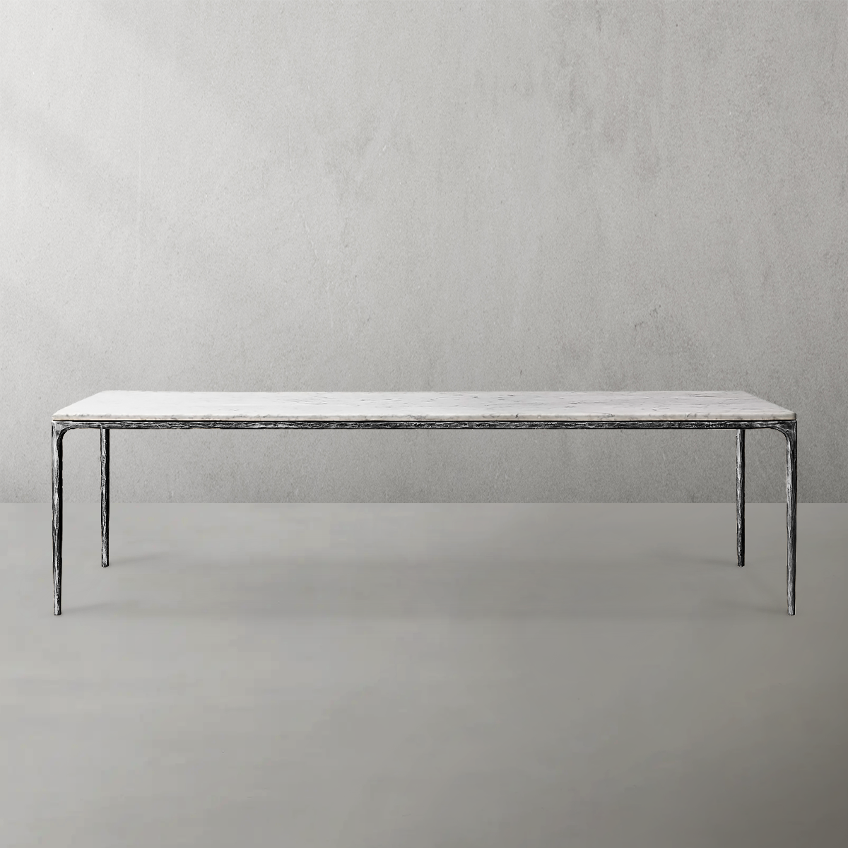 Thaddeus Metal Marble Rectangular Dining Table Hand-Forged Kitchen Table