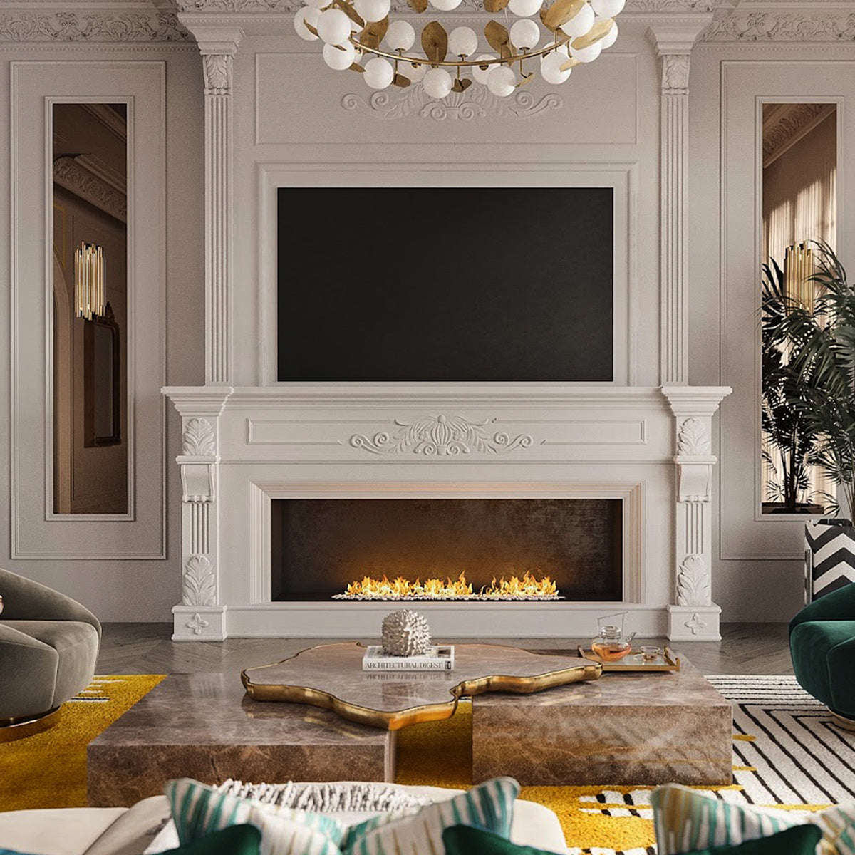 Luxury Black & White Coffee Table with Sculptural Design & High Gloss Finish