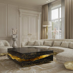 Luxury Carrara Marble Coffee Table with Sculptural Brass Frame & Organic Design