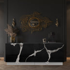 Luxury Black Gold Sideboard Cabinet with Sculptural Cracked Design