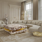 Luxury Carrara Marble Coffee Table with Sculptural Brass Frame & Organic Design