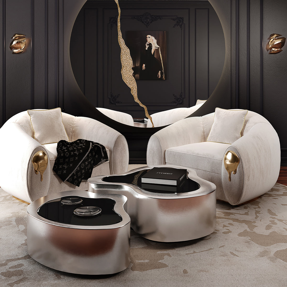 Luxury Hammered Brass Coffee Table with Wave Sculptural Design & Artisan Craftsmanship