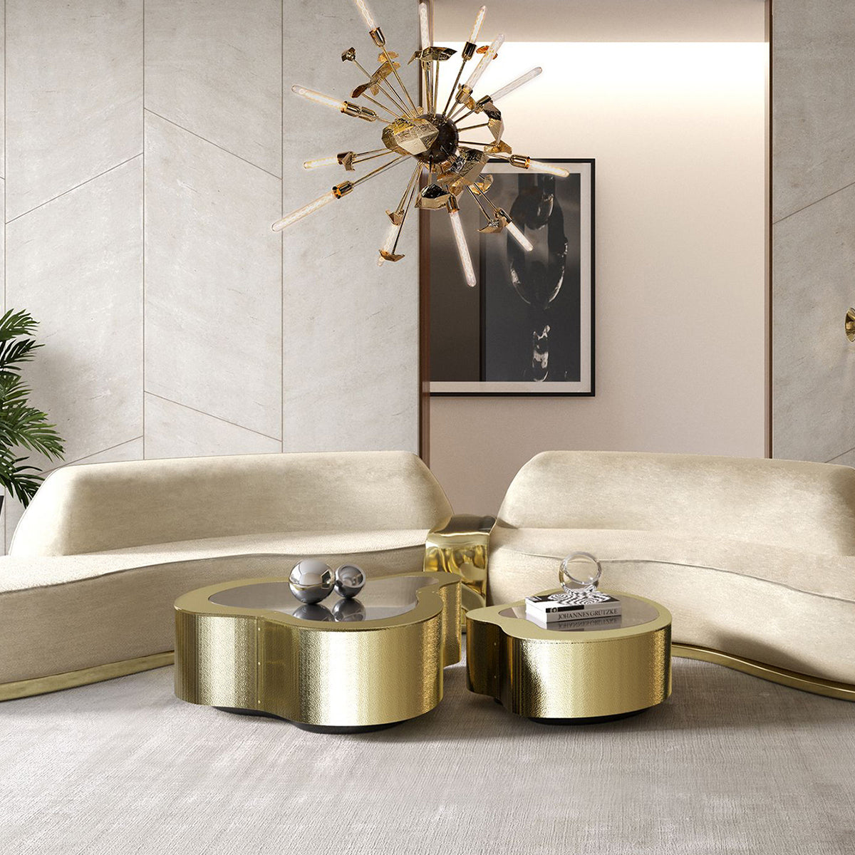 Luxury Hammered Brass Coffee Table with Wave Sculptural Design & Artisan Craftsmanship