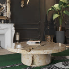 Luxury Gold Coffee Table with Round Glass Top & Sculptural Brass Base