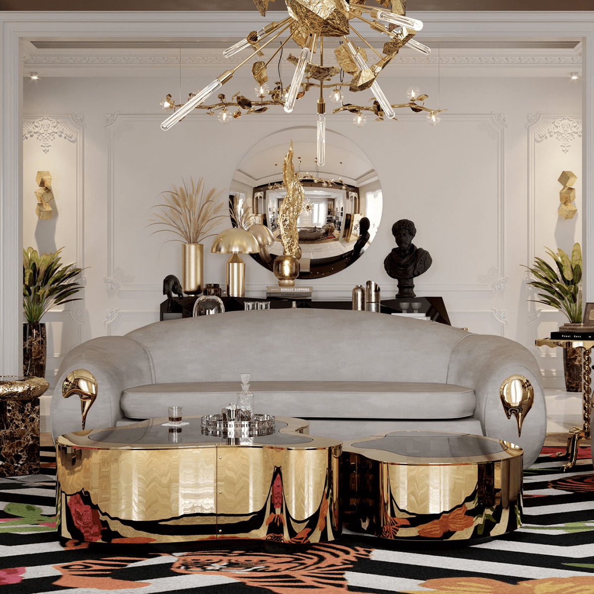 Luxury Hammered Brass Coffee Table with Wave Sculptural Design & Artisan Craftsmanship