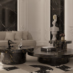 Luxury Gold Coffee Table with Round Glass Top & Sculptural Brass Base