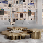 Luxury Patina Brass Coffee Table Set with Round Tiered Tops & Statement Design