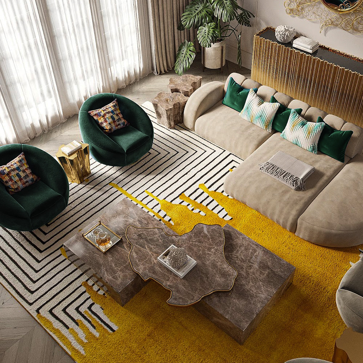 Luxury Black & White Coffee Table with Sculptural Design & High Gloss Finish