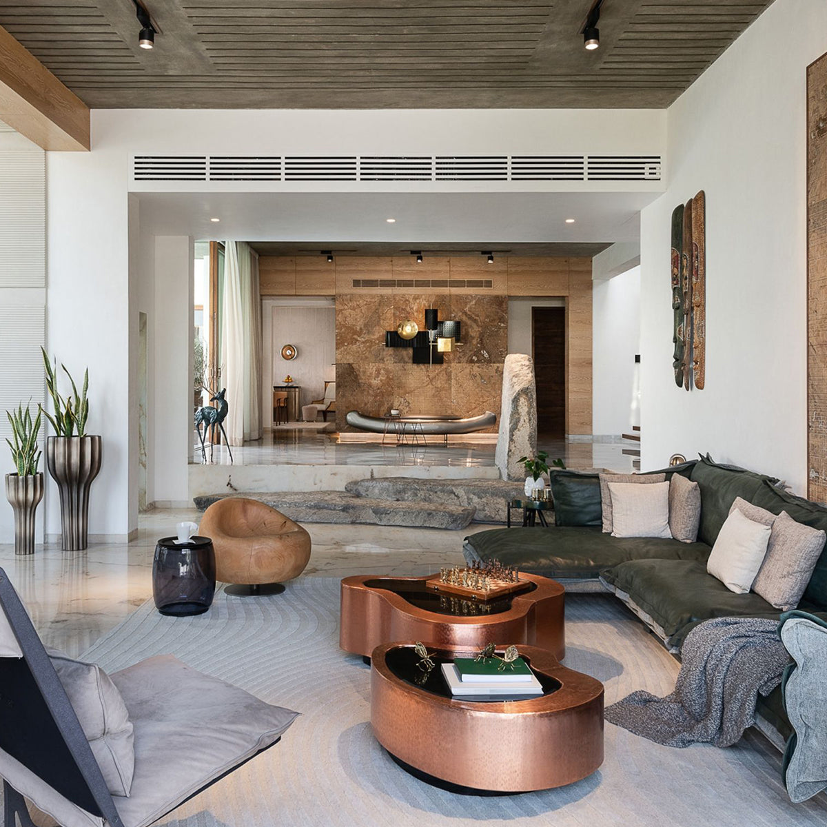 Luxury Hammered Brass Coffee Table with Wave Sculptural Design & Artisan Craftsmanship