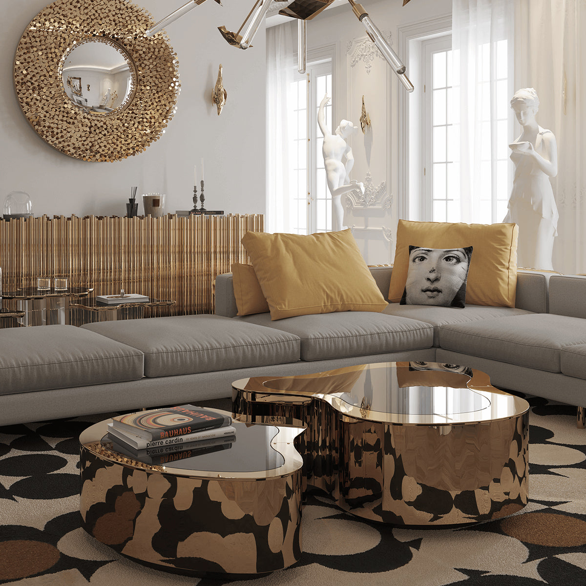 Luxury Hammered Brass Coffee Table with Wave Sculptural Design & Artisan Craftsmanship