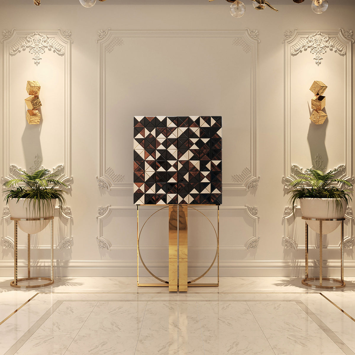 Luxury Geometric Bar Cabinet with Pixel-Inspired Design & Hidden Storage
