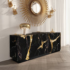 Luxury Black Gold Sideboard Cabinet with Sculptural Cracked Design