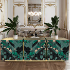 Luxury Anodized Metal Sideboard Cabinet with Pixel-Inspired Design & Hidden Storage