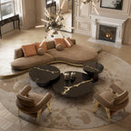 Luxury Gold Coffee Table with Round Glass Top & Sculptural Brass Base