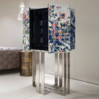 Luxury Geometric Bar Cabinet with Pixel-Inspired Design & Hidden Storage
