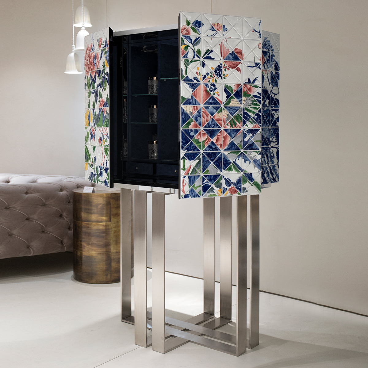 Luxury Geometric Bar Cabinet with Pixel-Inspired Design & Hidden Storage