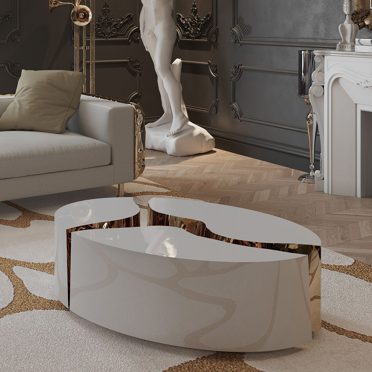 Luxury Oval Dining Table with Sculptural Brass Accents & High Gloss Finish