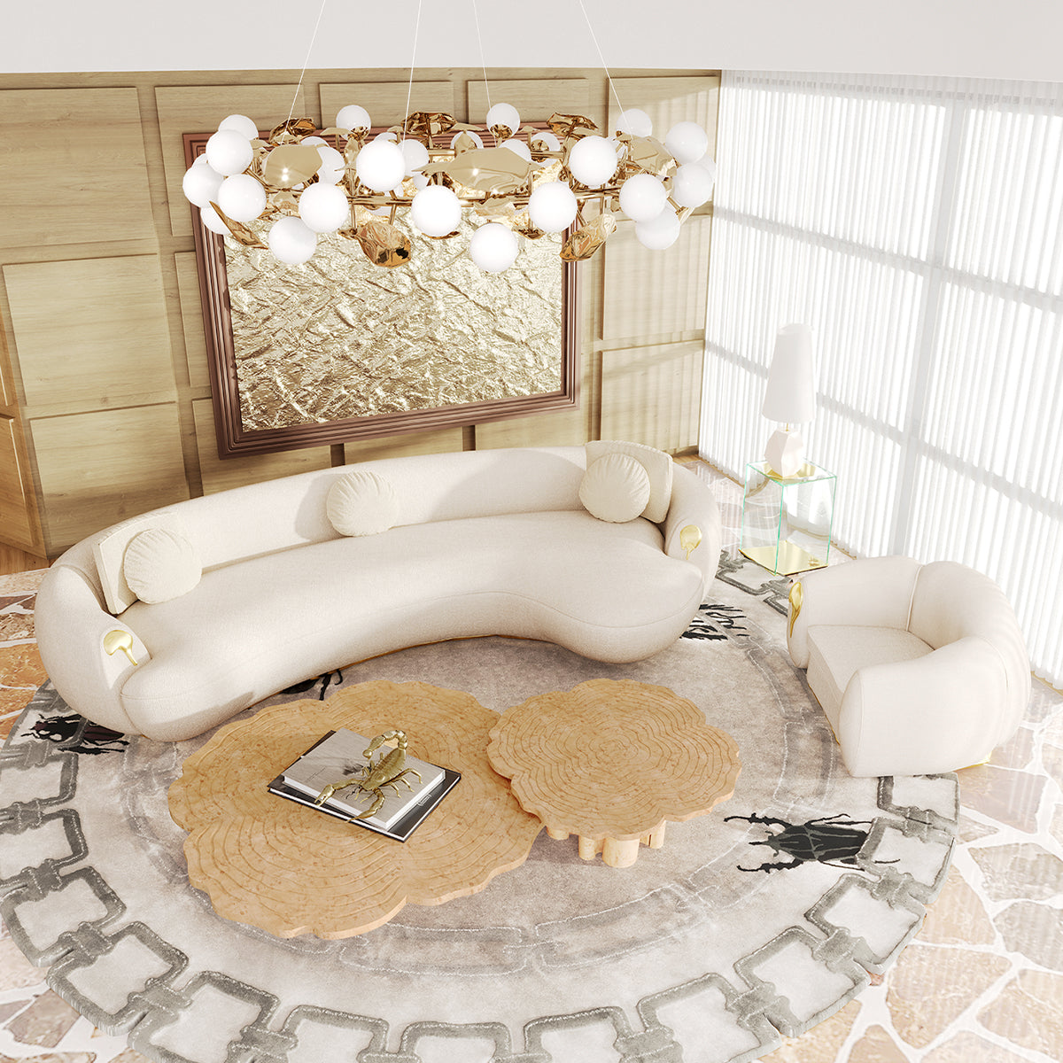 Luxury Patina Brass Coffee Table Set with Round Tiered Tops & Statement Design