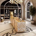 Luxury Anodized Metal Sideboard Cabinet with Pixel-Inspired Design & Hidden Storage