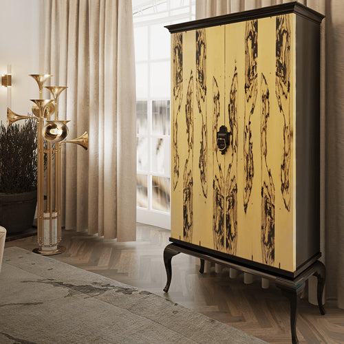 Luxury Sculptural Display Cabinet with Glass Shelves & Designer Storage